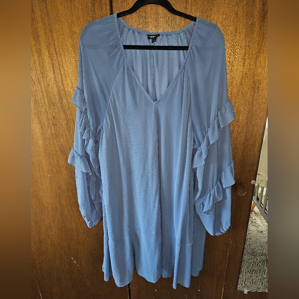Torrid Mini Ruffle Peasant Dress Cottagecore | Blue Size 1